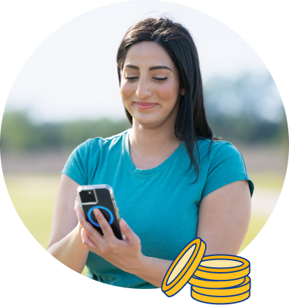 photo of a woman looking at a mobile phone